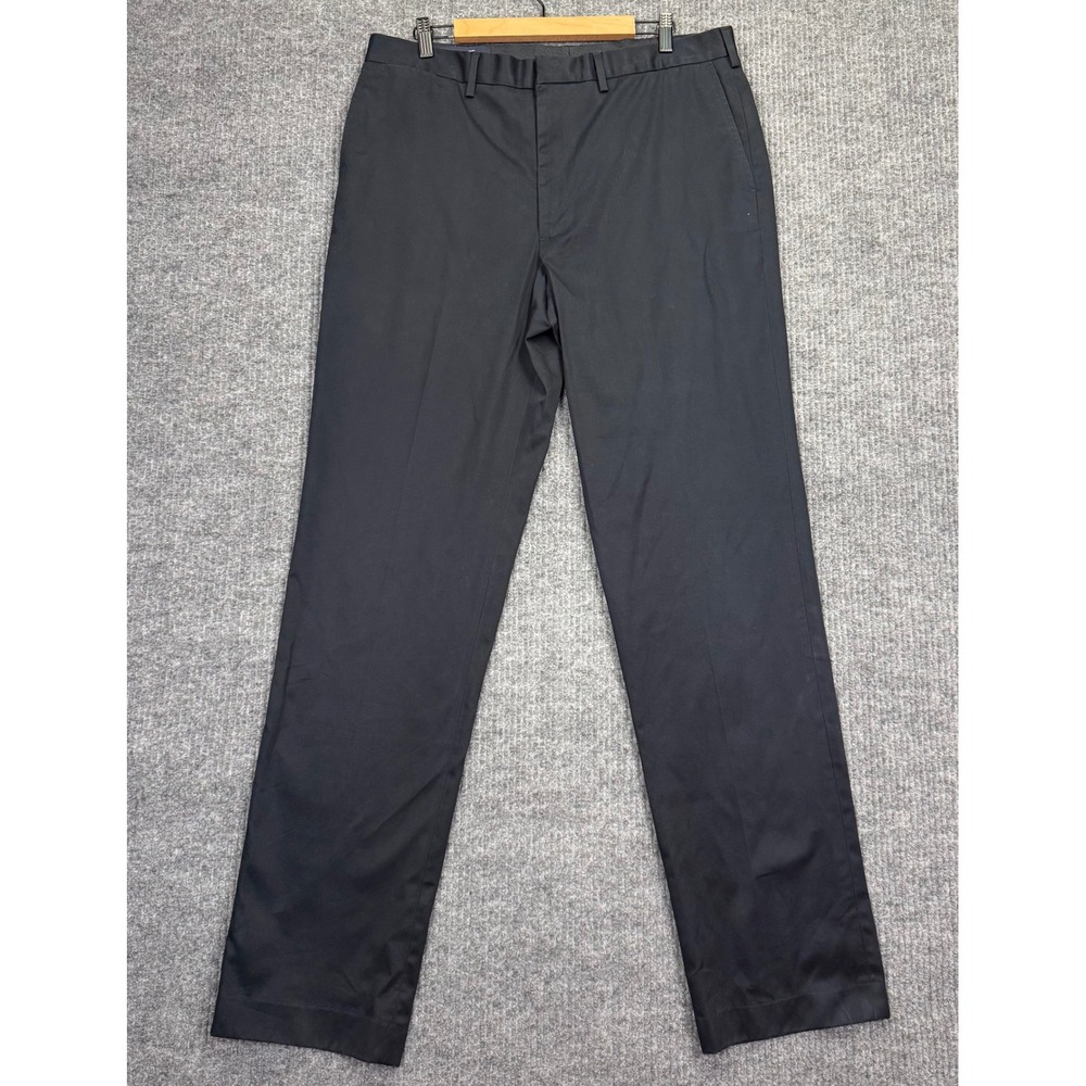 Lands End Mens Traditional Fit Black Chino Dress Pants 36x35 Long Trousers